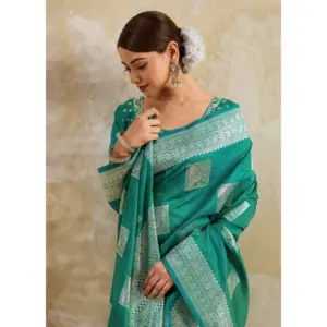 Women's Silk Blend Printed Saree with Blouse – Sea Green
