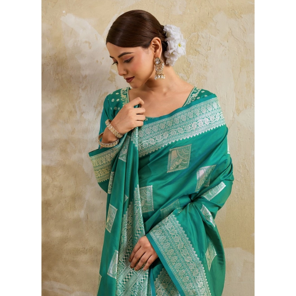 Women's Silk Blend Printed Saree with Blouse – Sea Green