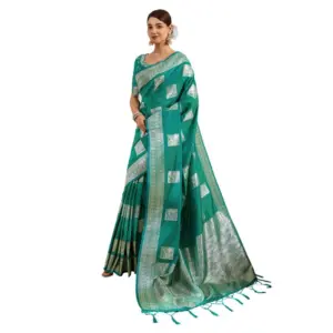 Women's Silk Blend Printed Saree with Blouse – Sea Green