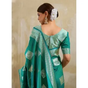 Women's Silk Blend Printed Saree with Blouse – Sea Green