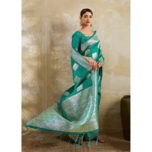 Women's Silk Blend Printed Saree with Blouse – Sea Green