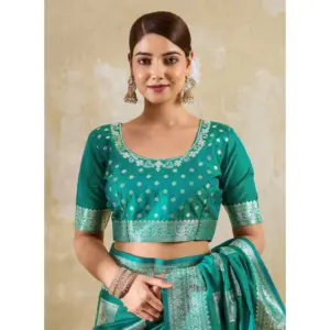 Women's Silk Blend Printed Saree with Blouse – Sea Green
