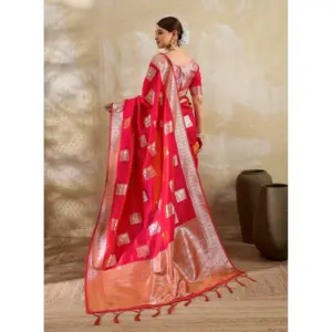 Women's Silk Blend Printed Saree with Blouse – Red