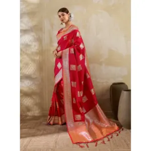 Women's Silk Blend Printed Saree with Blouse – Red