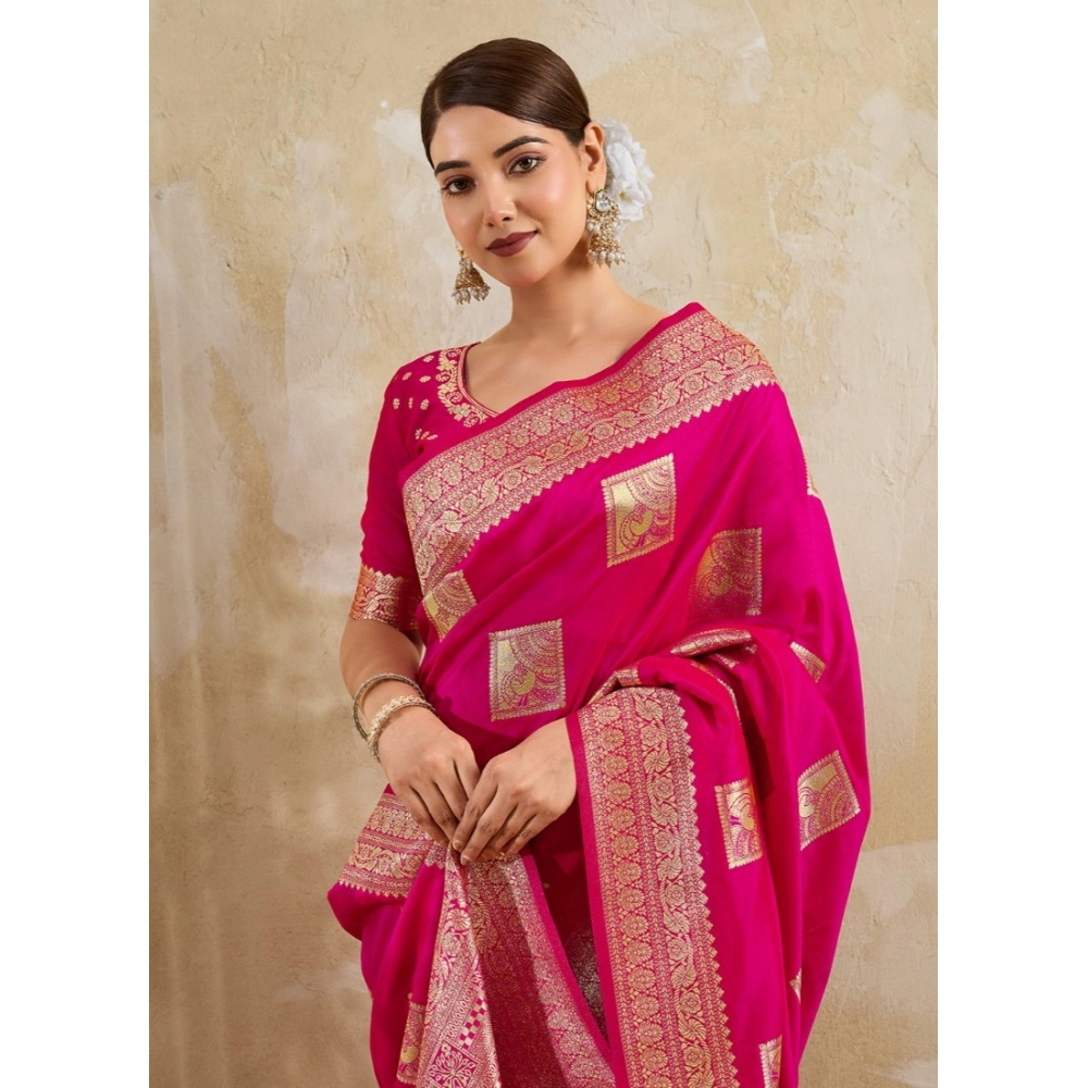 Women's Silk Blend Printed Saree with Blouse – Magenta
