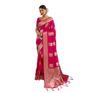 Women's Silk Blend Printed Saree with Blouse – Magenta