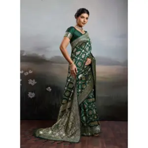 Women's Silk Blend Printed Saree with Blouse – Bottel Green