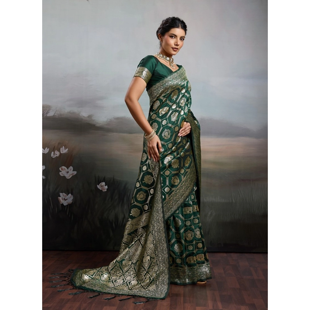 Women's Silk Blend Printed Saree with Blouse – Bottel Green