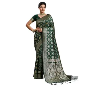 Women's Silk Blend Printed Saree with Blouse – Bottel Green