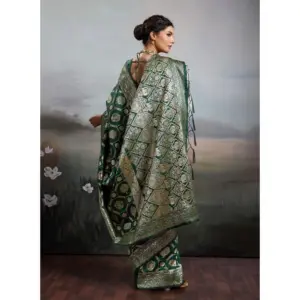 Women's Silk Blend Printed Saree with Blouse – Bottel Green