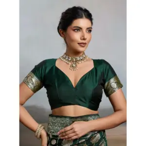 Women's Silk Blend Printed Saree with Blouse – Bottel Green