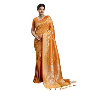 Women's Silk Blend Printed Saree with Blouse – Orange