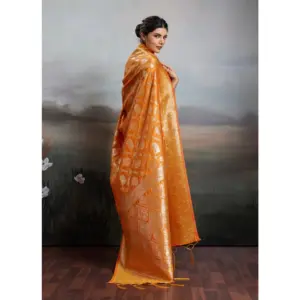 Women's Silk Blend Printed Saree with Blouse – Orange