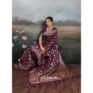 Women's Silk Blend Printed Saree with Blouse – Wine