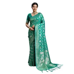 Women's Silk Blend Printed Saree with Blouse – Rama Green