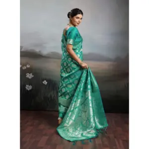 Women's Silk Blend Printed Saree with Blouse – Rama Green