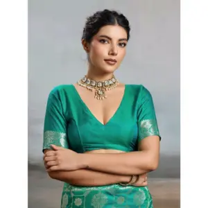 Women's Silk Blend Printed Saree with Blouse – Rama Green