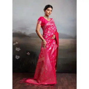 Women's Silk Blend Printed Saree with Blouse – Pink