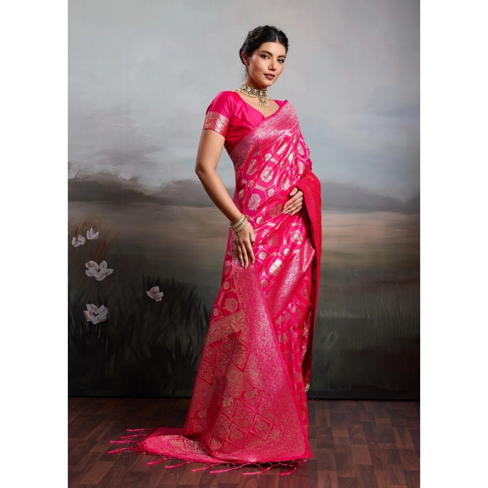 Women's Silk Blend Printed Saree with Blouse – Pink