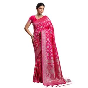 Women's Silk Blend Printed Saree with Blouse – Pink