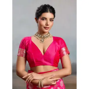 Women's Silk Blend Printed Saree with Blouse – Pink