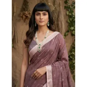 Women's Linen Cotton Printed Saree with Blouse – Purple