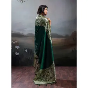 Women's Silk Blend Printed Saree with Blouse – Dark Green