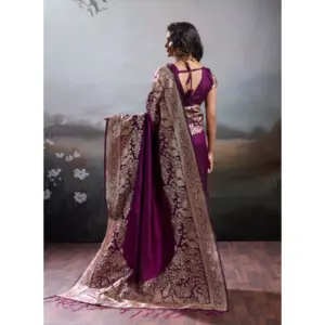 Women's Silk Blend Printed Saree with Blouse – Wine