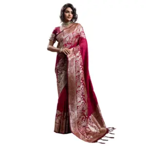 Women's Silk Blend Printed Saree with Blouse – Maroon