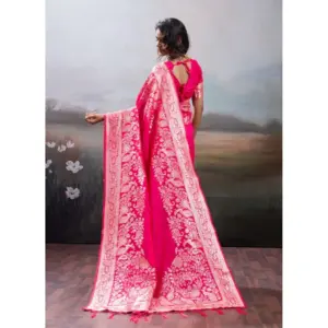 Women's Silk Blend Printed Saree with Blouse – Pink
