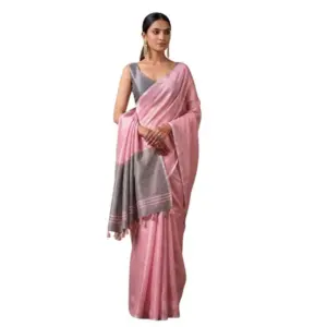 Women's Tissue Silk Solid Saree with Blouse – Baby Pink
