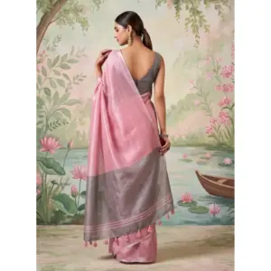 Women's Tissue Silk Solid Saree with Blouse – Baby Pink