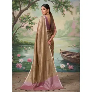 Women's Tissue Silk Solid Saree with Blouse – Brown