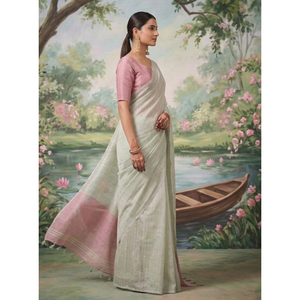Women's Tissue Silk Solid Saree with Blouse – Silver
