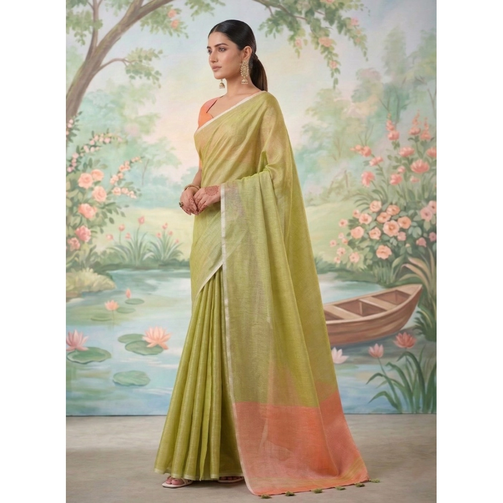 Women's Tissue Silk Solid Saree with Blouse – Green