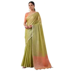 Women's Tissue Silk Solid Saree with Blouse – Green