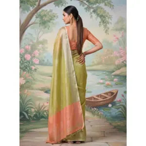 Women's Tissue Silk Solid Saree with Blouse – Green