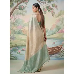 Women's Tissue Silk Solid Saree with Blouse – Beige