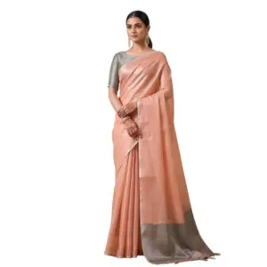 Women's Tissue Silk Solid Saree with Blouse – Peach