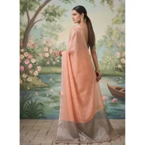 Women's Tissue Silk Solid Saree with Blouse – Peach