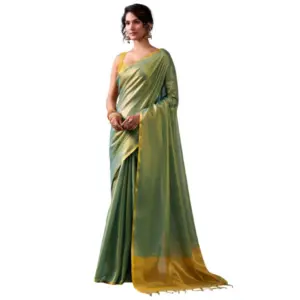 Women's Tissue Silk Solid Saree with Blouse – Light Green