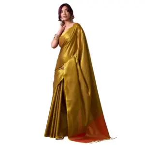Women's Tissue Silk Solid Saree with Blouse – Mustard