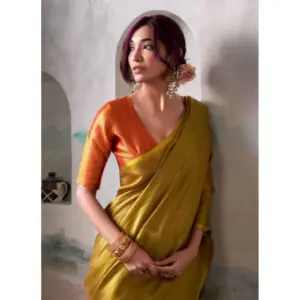 Women's Tissue Silk Solid Saree with Blouse – Mustard