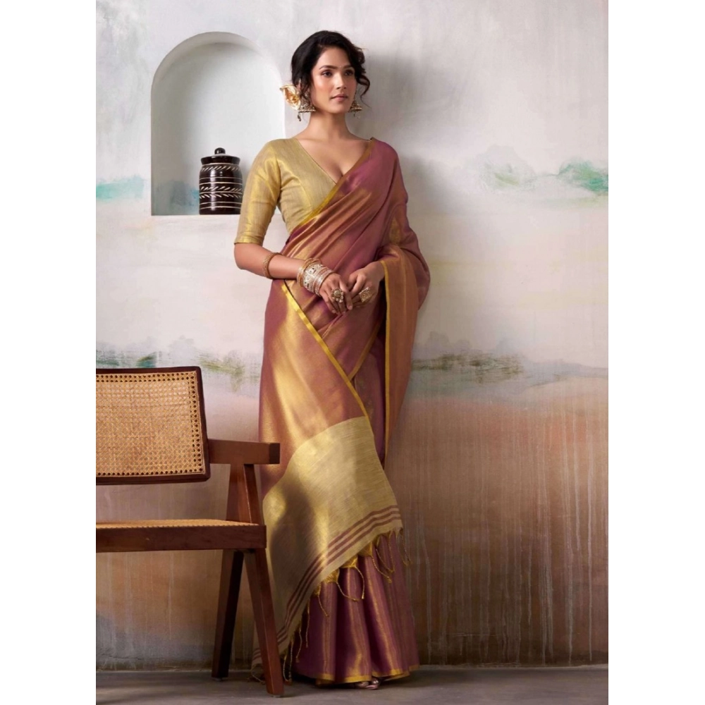 Women's Tissue Silk Solid Saree with Blouse – Purple