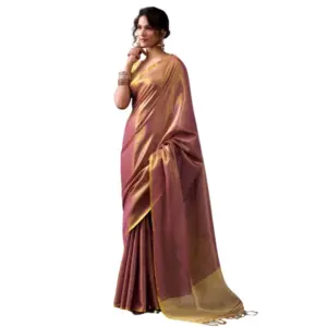 Women's Tissue Silk Solid Saree with Blouse – Purple