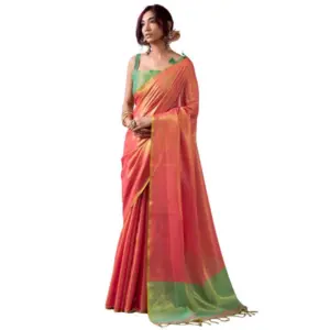 Women's Tissue Silk Solid Saree with Blouse – Peach