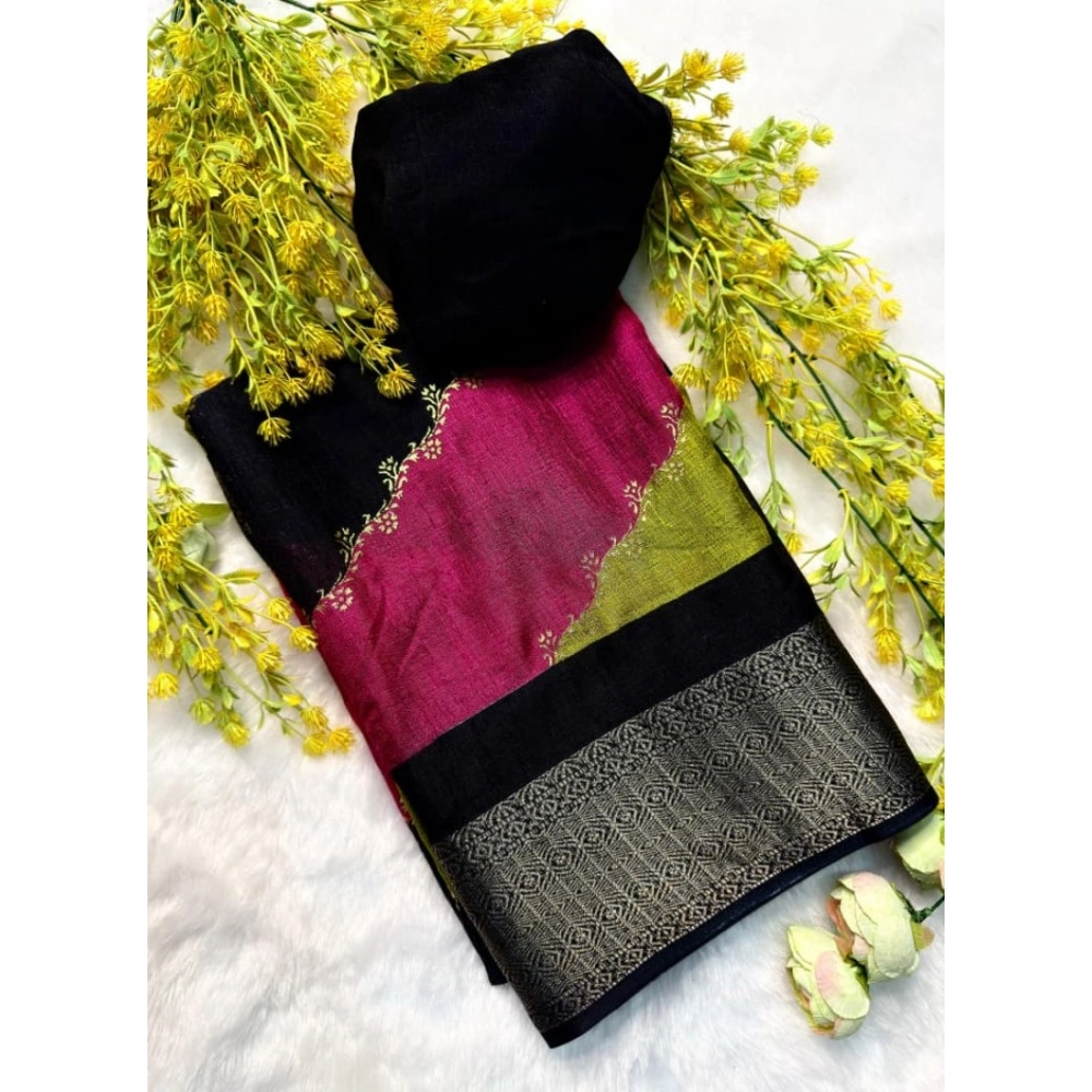 Women's Dola Silk Embellished Saree with Blouse – Multicolor
