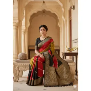 Women's Dola Silk Embellished Saree with Blouse – Multicolor