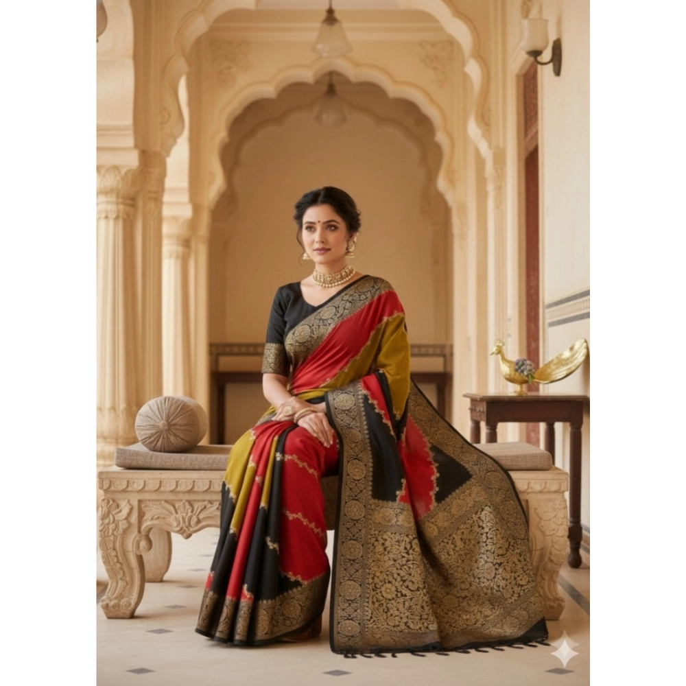 Women's Dola Silk Embellished Saree with Blouse – Multicolor