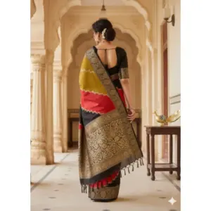 Women's Dola Silk Embellished Saree with Blouse – Multicolor